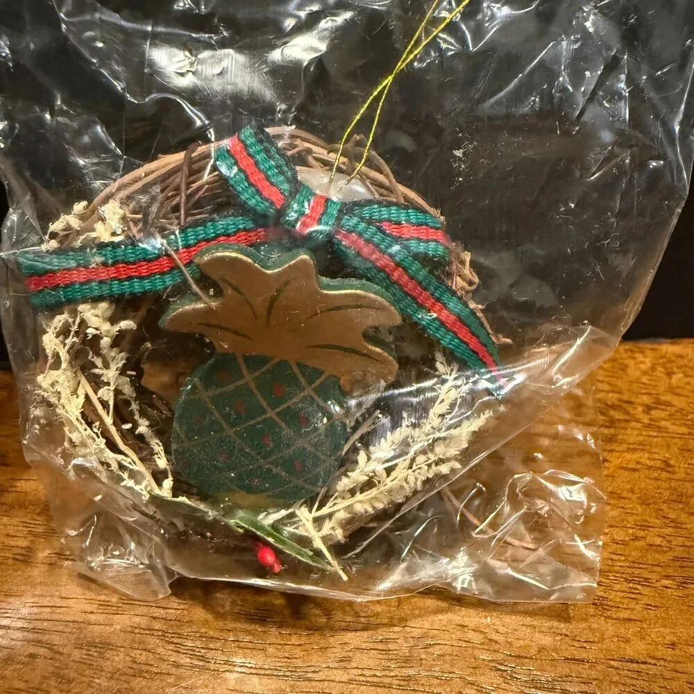 Vtg Pacific Rim Miniature Grapevine Wreath Ornaments Lot 2 Heart Pineapple NIP